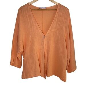 Tempo Paris Cardigan Top Women Linen Medium Peach Lagenlook Lagom Relaxed Button